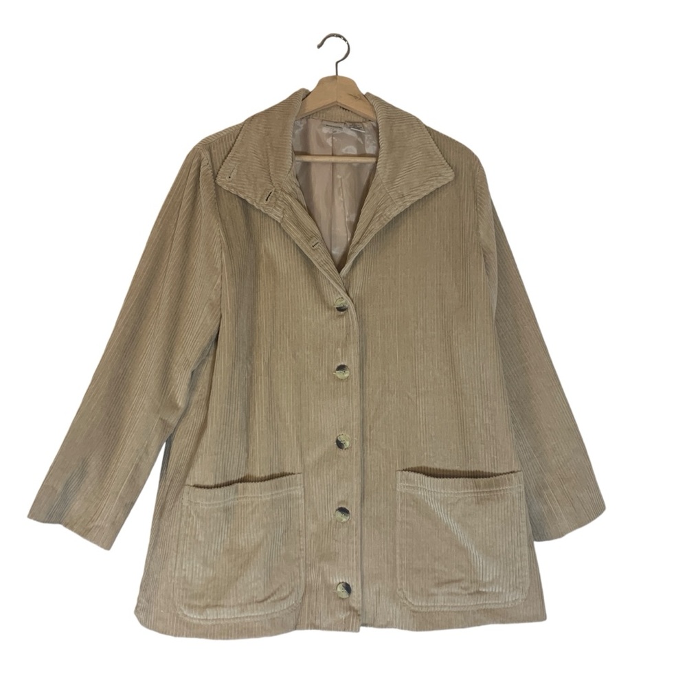 Roamans Tan Button Down Corduroy Chore Barn Shacket with Pockets Size 14W